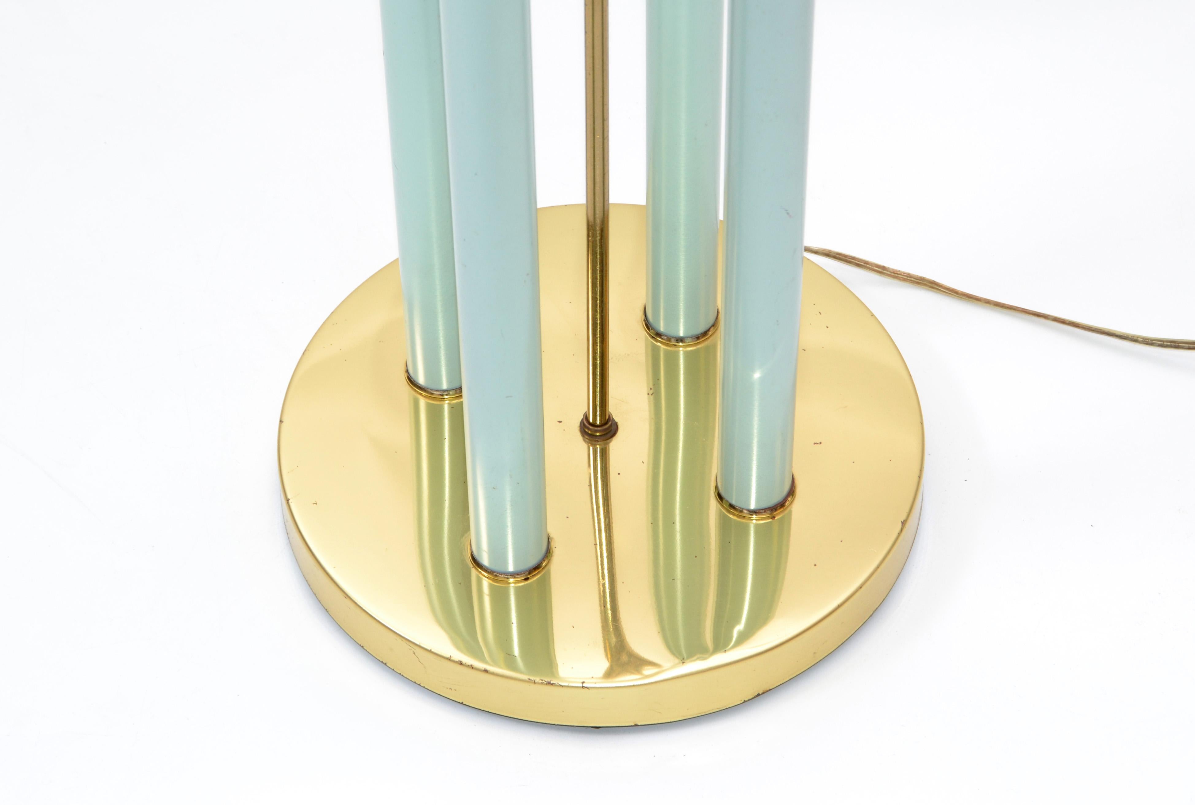 Late 20th Century Mid-Century Modern Brass-Plated and Turquoise Enamel Finish Floor Lamp For Sale