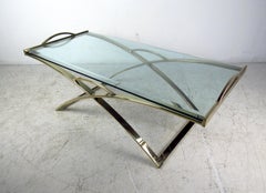 Mid-Century Modern Brass-Plated Coffee Table with Bevelled Glass Top