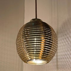 Mid-Century Modern Brass-Plated Slat Globe Pendant Light