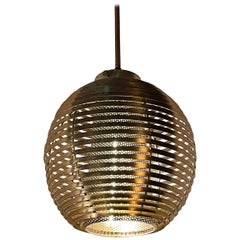 Mid-Century Modern Brass-Plated Slat Globe Pendant Light