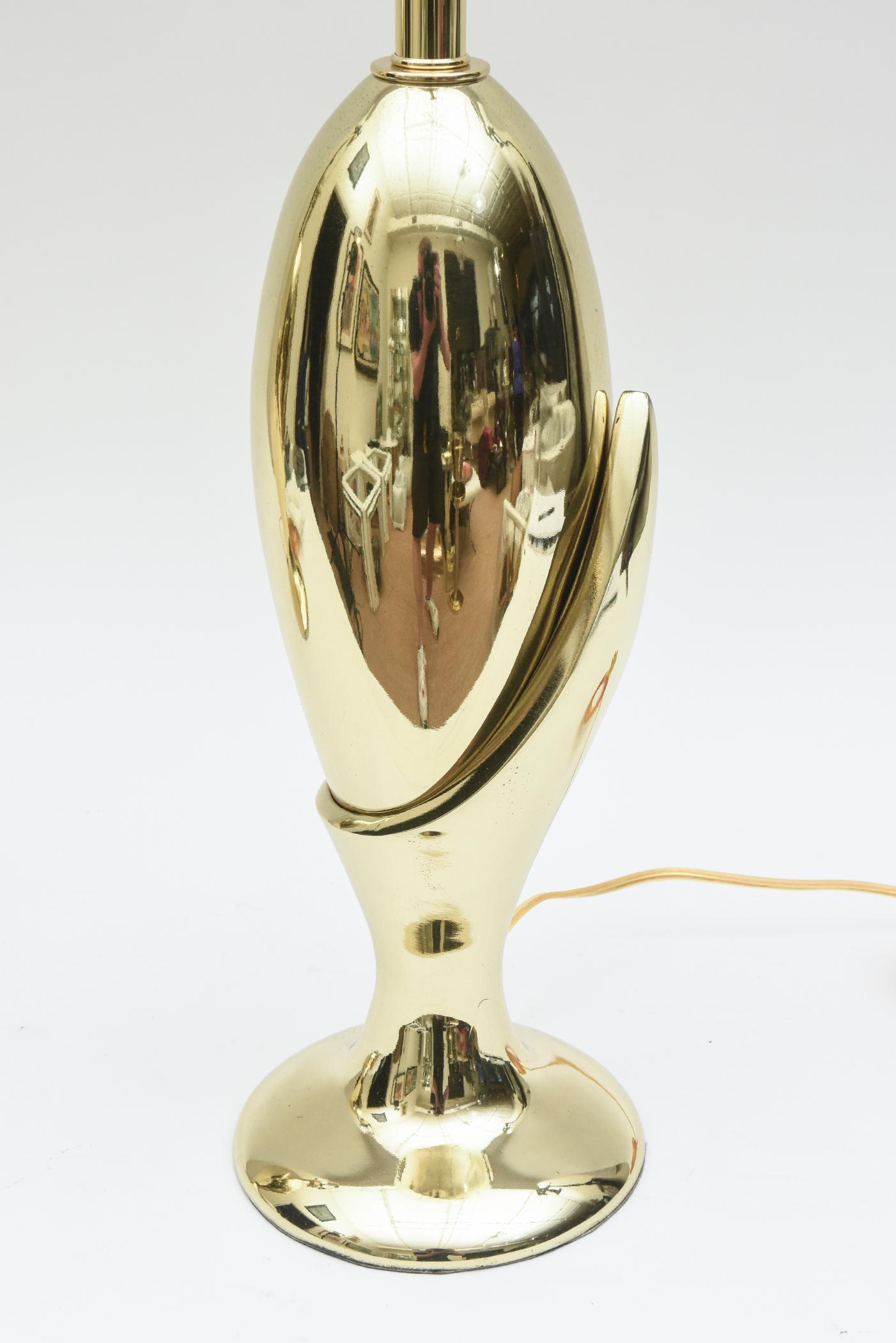 Messingbeschichtete skulpturale Lorbeerlampe Co. Tischlampen Mid-Century Modern Paar von im Angebot 1