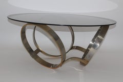 Space Age Brassed Metal Vintage Coffee Table Sofa Table Three Rings circa 1970