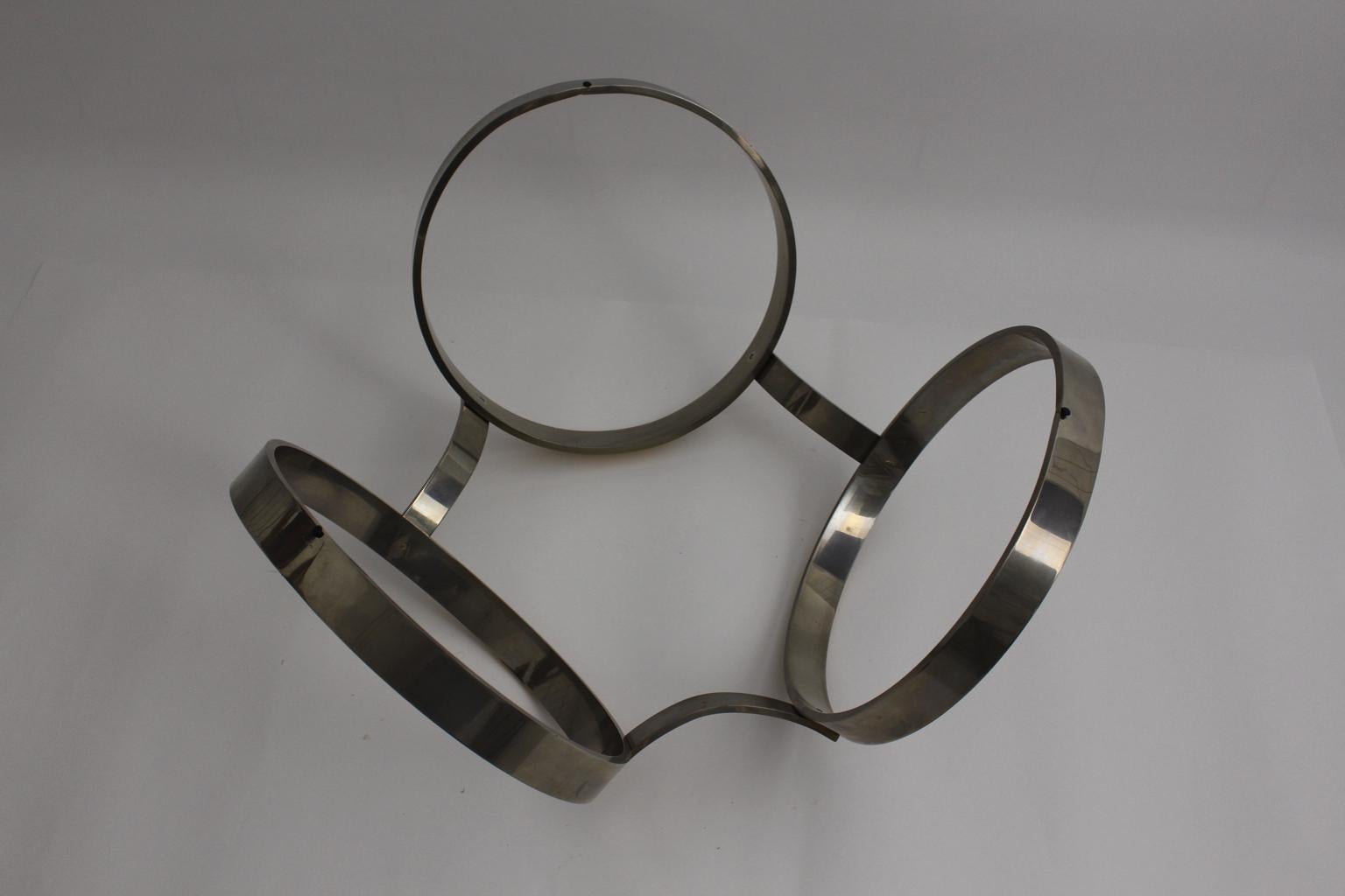 Plated Space Age Brassed Metal Vintage Coffee Table Sofa Table Three Rings circa 1970 For Sale