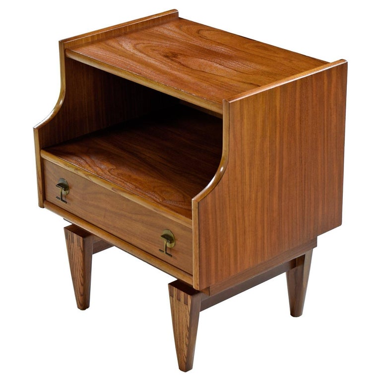 American Teak Nightstand End Tables with Brass Hardware by Stanley, Mid-Century Modern