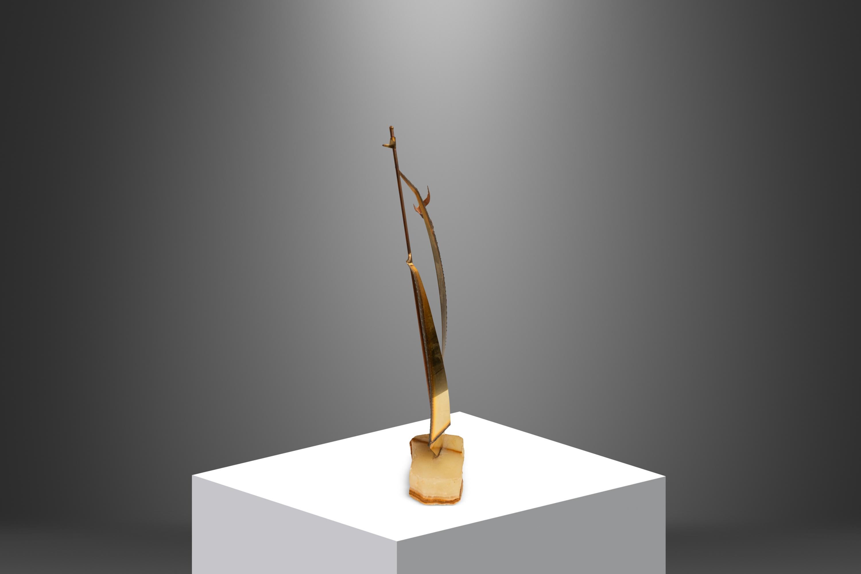 American Mid-Century Modern Brass & Quartz Sailboat Sculpture by Jere DeMott, USA, 1960's For Sale
