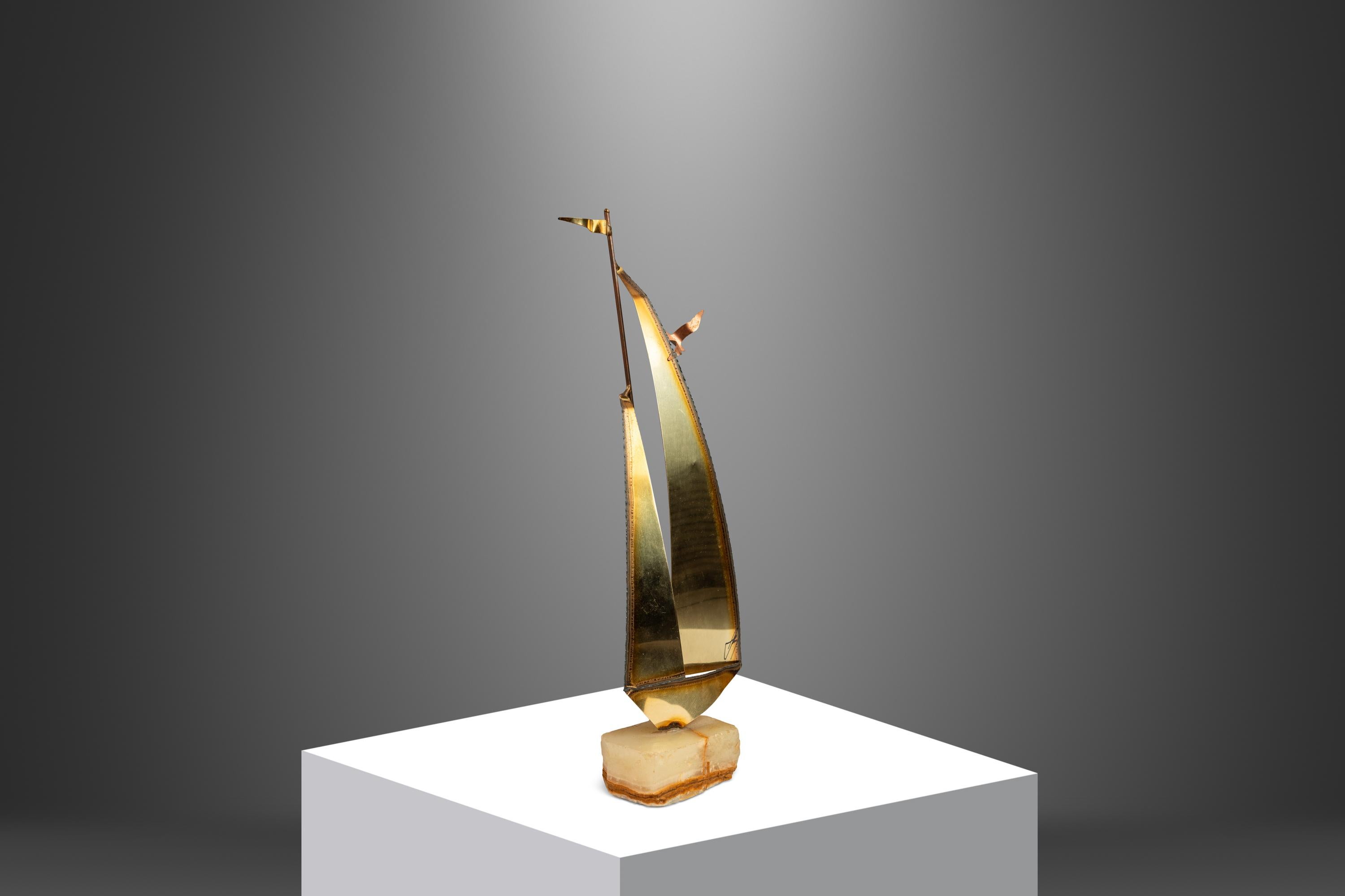 Mid-20th Century Mid-Century Modern Brass & Quartz Sailboat Sculpture by Jere DeMott, USA, 1960's For Sale