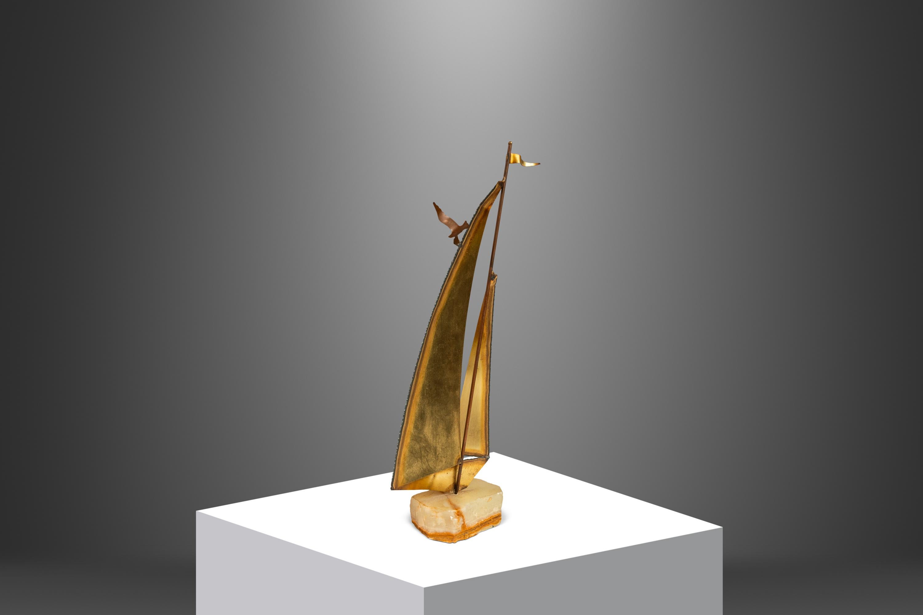 Mid-Century Modern Brass & Quartz Sailboat Sculpture by Jere DeMott, USA, 1960's For Sale 1