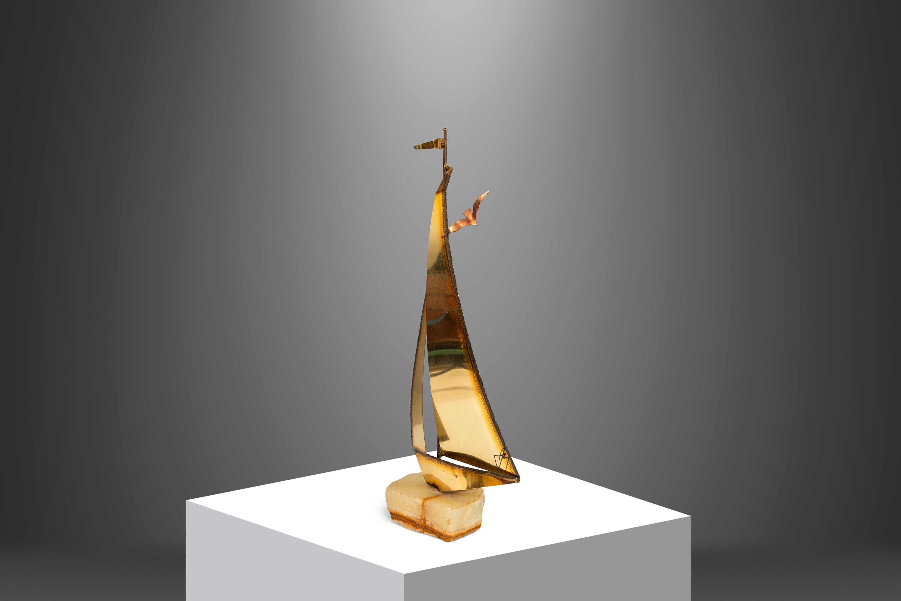 Mid-Century Modern Brass & Quartz Sailboat Sculpture by Jere DeMott, USA, 1960's For Sale 2