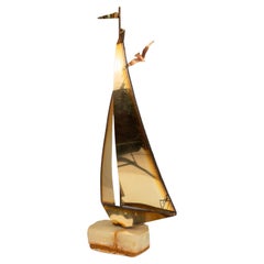 Moderne Segelbootskulptur aus Messing und Quarz aus der Mitte des Jahrhunderts von Jere DeMott, USA, 1960er Jahre