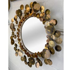 Mid-Century Modern Brass Raindrops Sculptural Sunburst Mirror by Curtis Jeré
