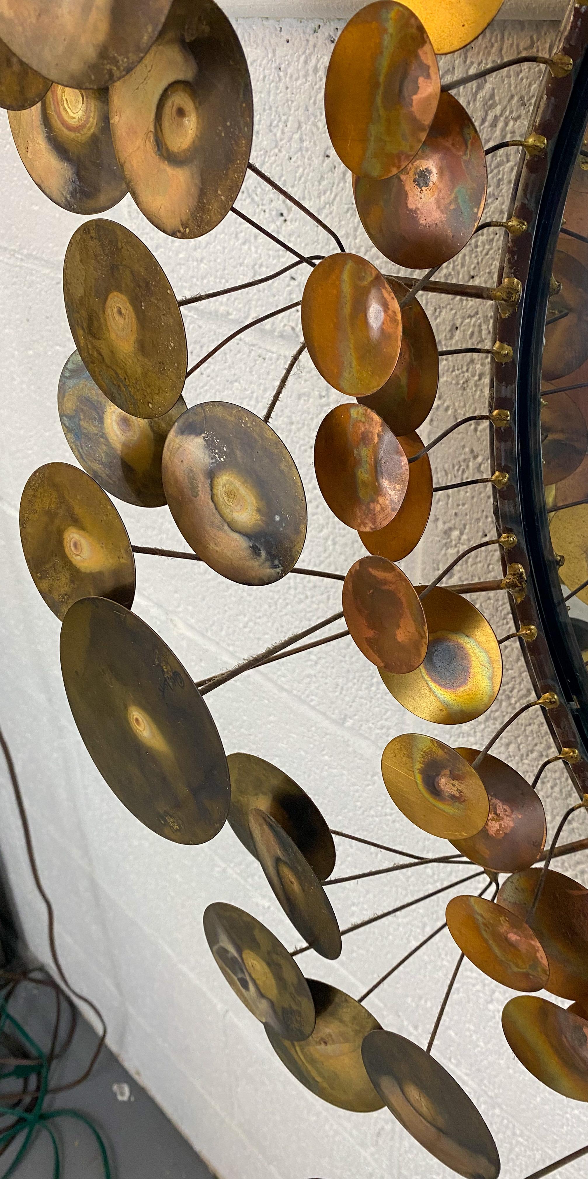 Mid-Century Modern Brass Raindrops Sculptural Sunburst Mirror by Curtis Jeré 1