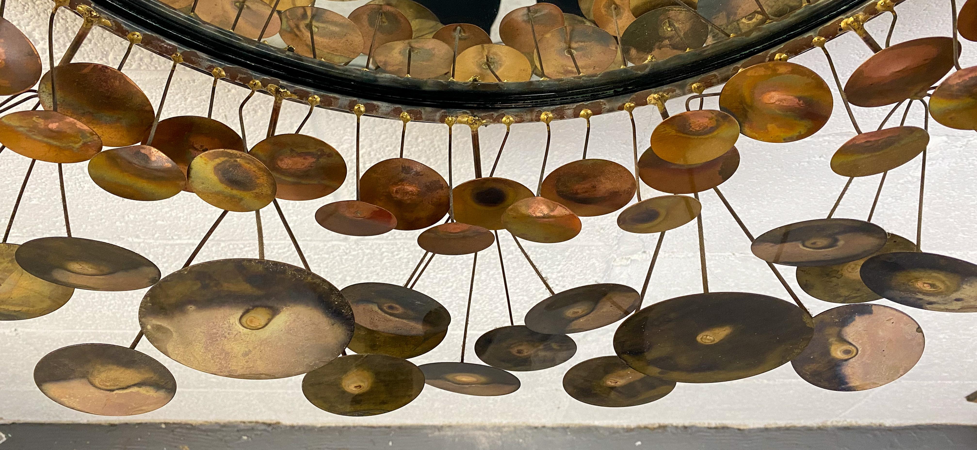 Mid-Century Modern Brass Raindrops Sculptural Sunburst Mirror by Curtis Jeré 2
