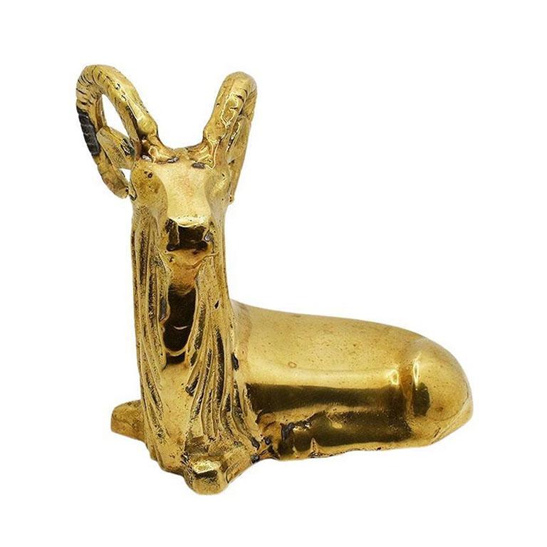 Mid-Century Modern Mid Century Modern Brass Ram Animal Sculpture