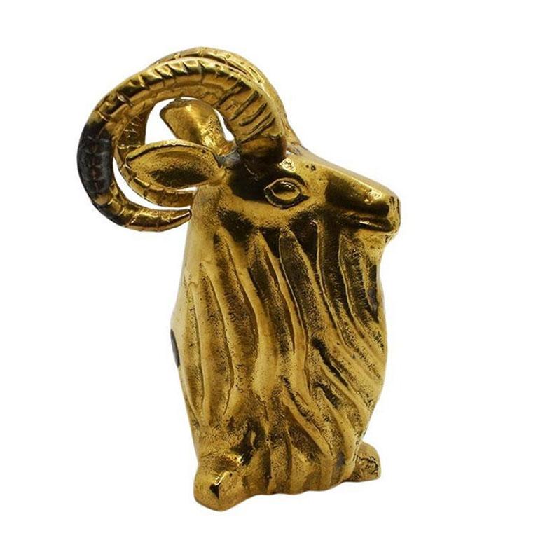 American Mid Century Modern Brass Ram Animal Sculpture