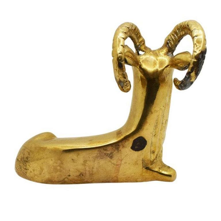 Mid Century Modern Brass Ram Animal Sculpture In Good Condition In Oklahoma City, OK