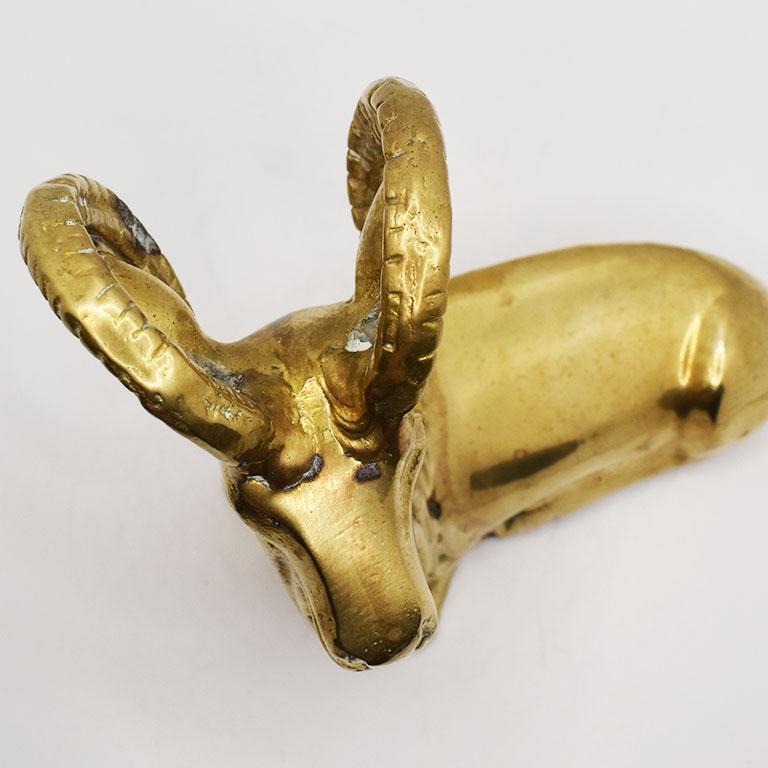 20th Century Mid Century Modern Brass Ram Animal Sculpture