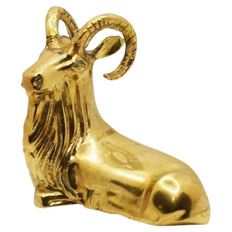 Mid Century Modern Brass Ram Animal Sculpture For Sale
