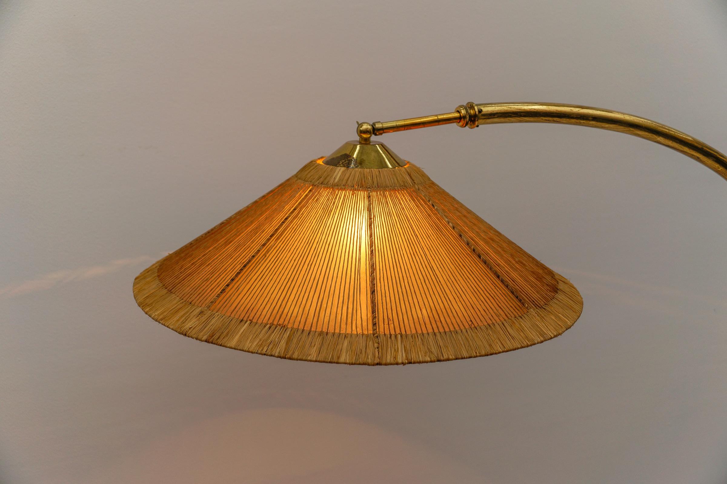 Mid-Century Modern Brass & Rattan Arc Floor Lamp, Italy 1950s For Sale 5