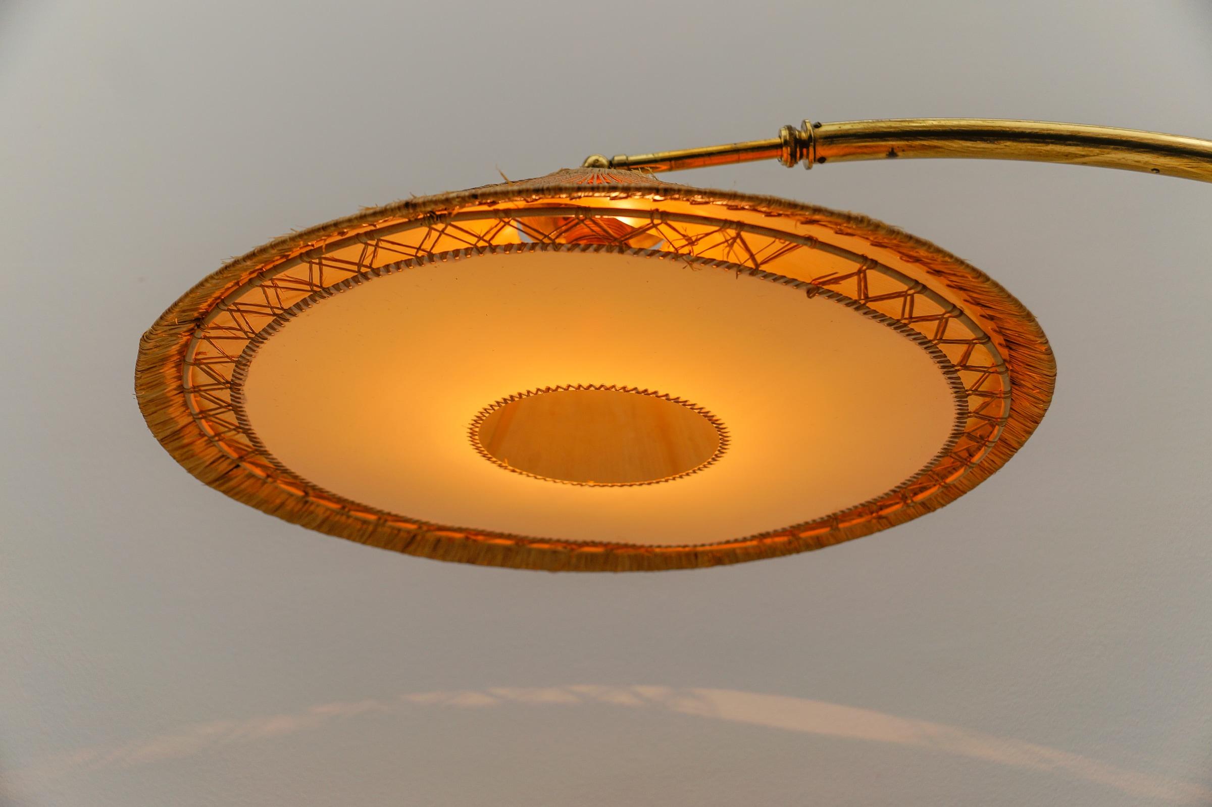 Mid-Century Modern Brass & Rattan Arc Floor Lamp, Italy 1950s For Sale 8
