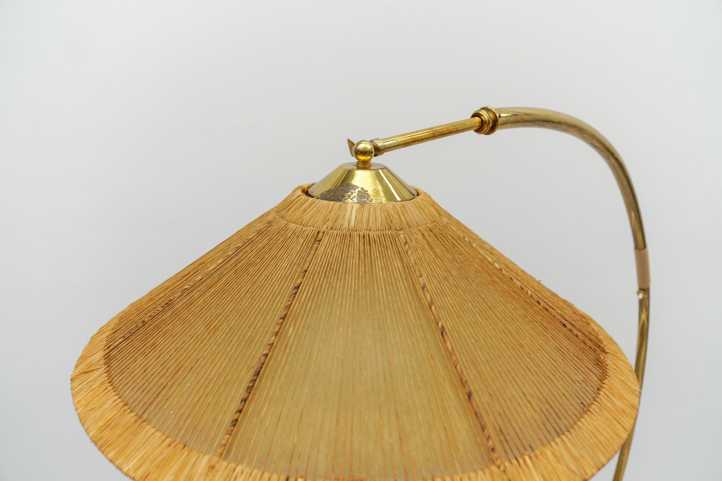 Mid-Century Modern Brass & Rattan Arc Floor Lamp, Italy 1950s For Sale 9