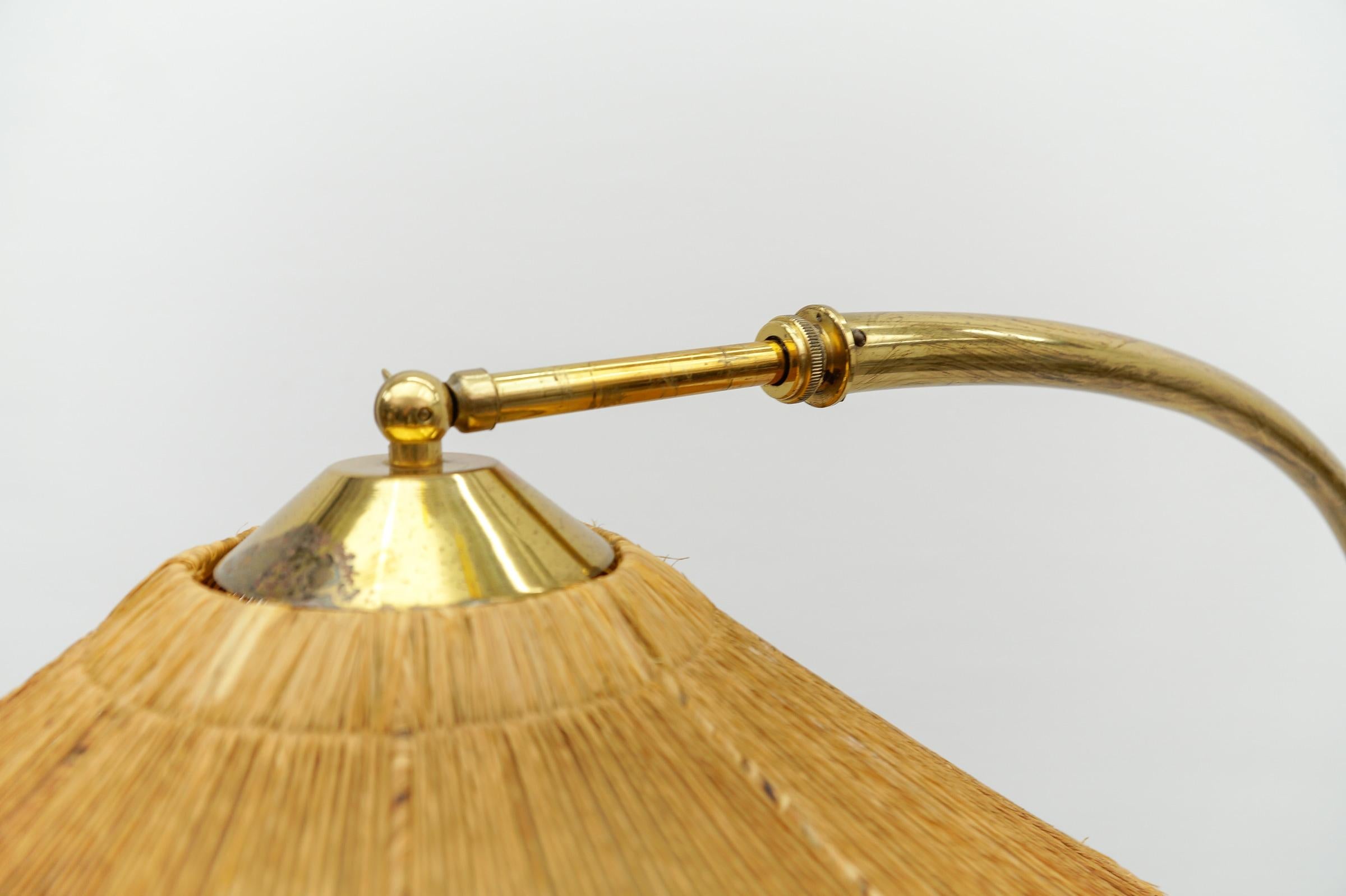 Mid-Century Modern Brass & Rattan Arc Floor Lamp, Italy 1950s For Sale 10