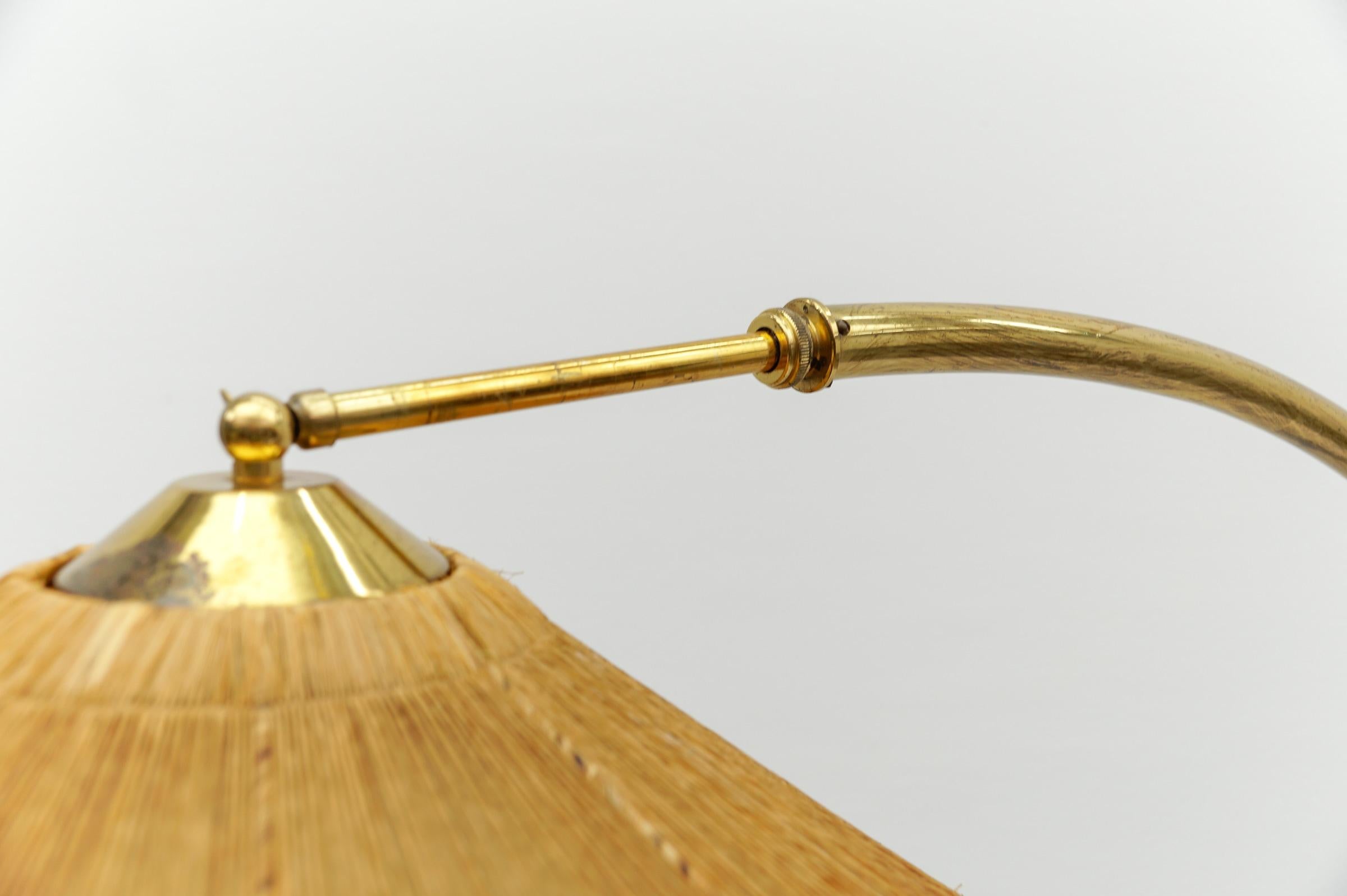 Mid-Century Modern Brass & Rattan Arc Floor Lamp, Italy 1950s For Sale 11