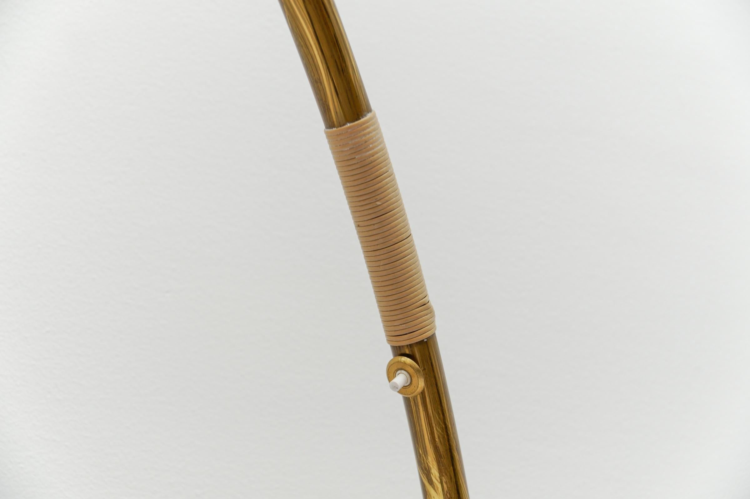 Mid-Century Modern Brass & Rattan Arc Floor Lamp, Italy 1950s For Sale 12