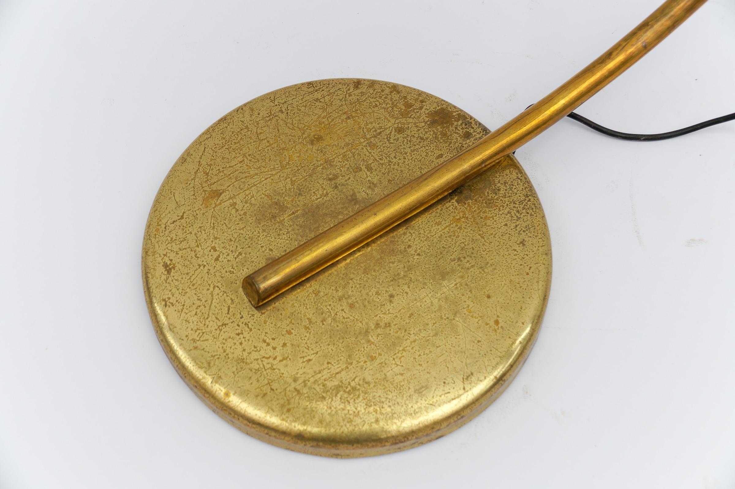 Mid-Century Modern Brass & Rattan Arc Floor Lamp, Italy 1950s For Sale 14