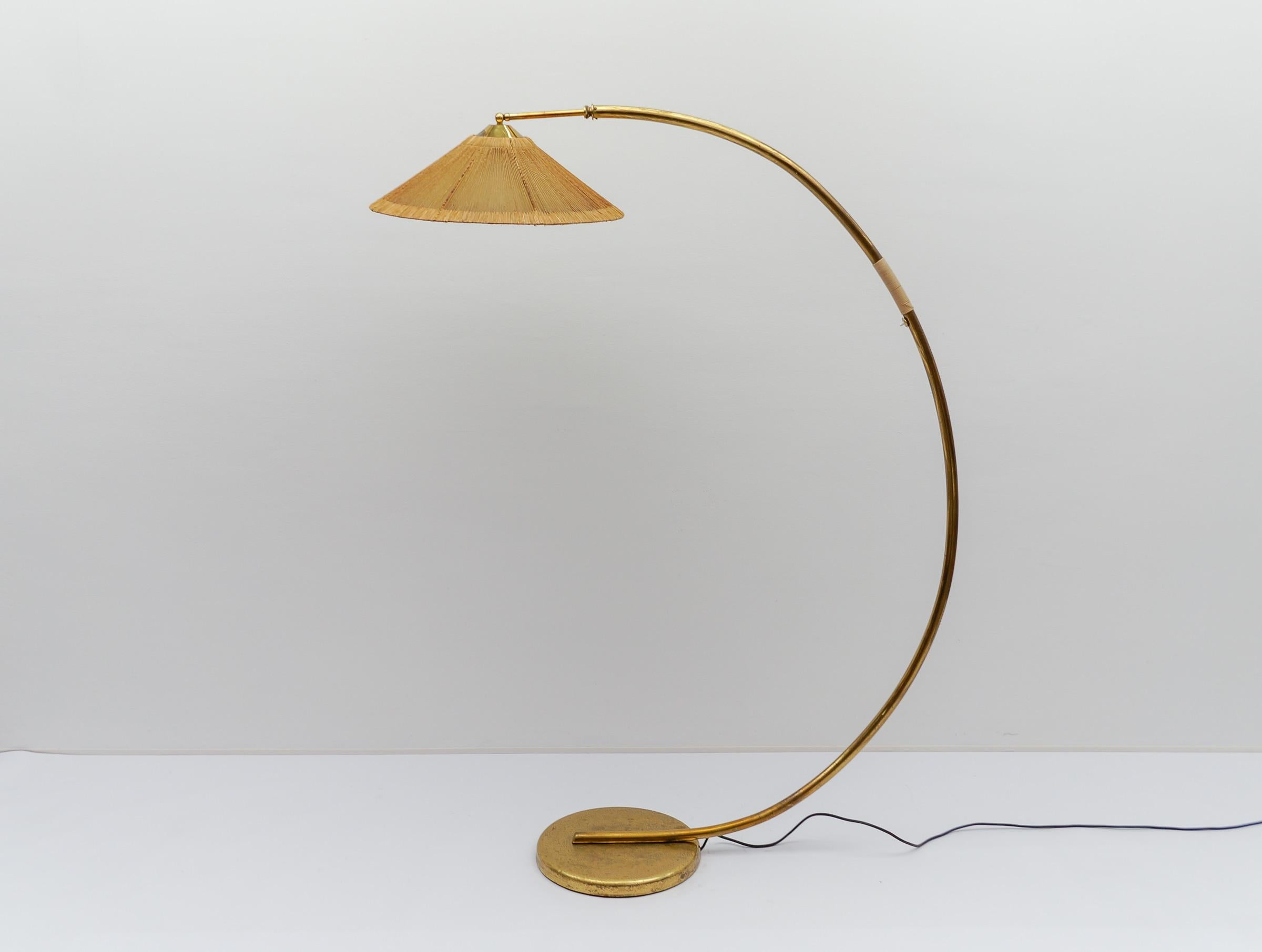 Probably from Austria. 

The lampshade can be adjusted in inclination.

Beautiful patina, two mini dents on the foot plate. On the lampshade, the original cord is not complete in two places. See detail photo.

The lamp comes with 1x E27 / E26 Edison