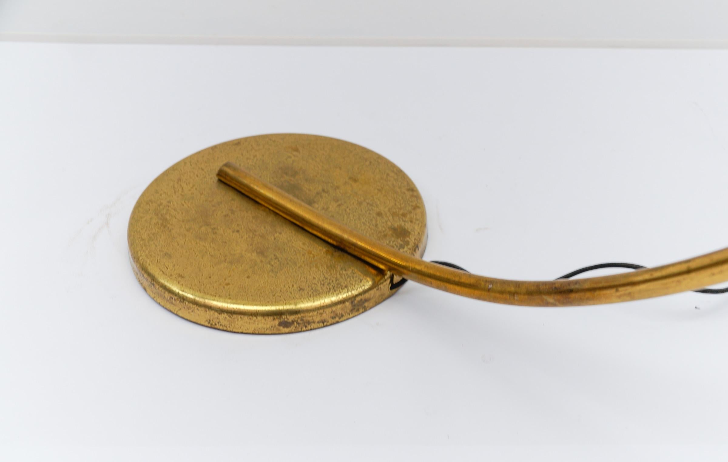 Mid-Century Modern Brass & Rattan Arc Floor Lamp, Italy 1950s For Sale 15