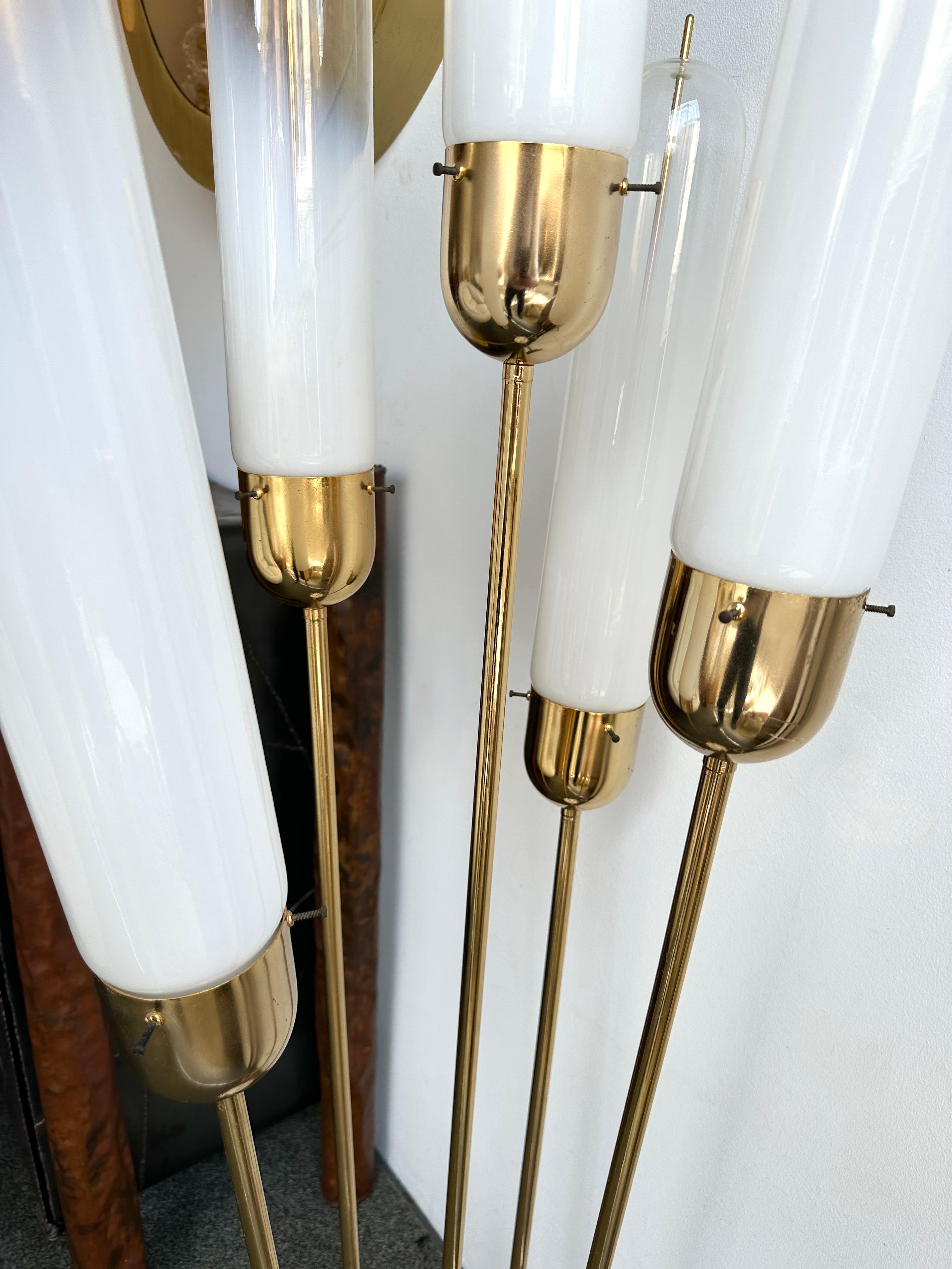 Mid-Century Modern Brass Reed Floor Lamp Murano Glass by Mazzega, Italy, 1970s For Sale 2