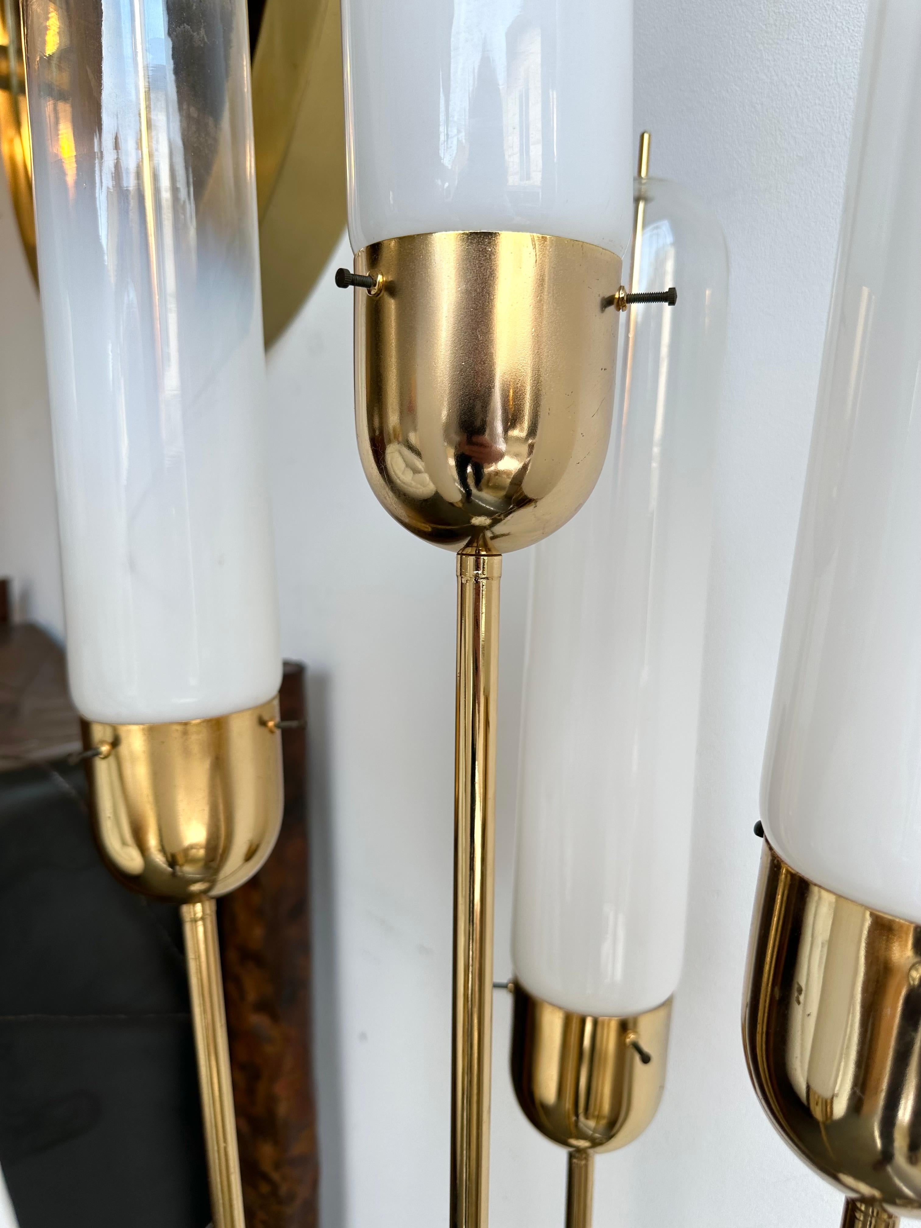 Mid-Century Modern Brass Reed Floor Lamp Murano Glass by Mazzega, Italy, 1970s For Sale 3