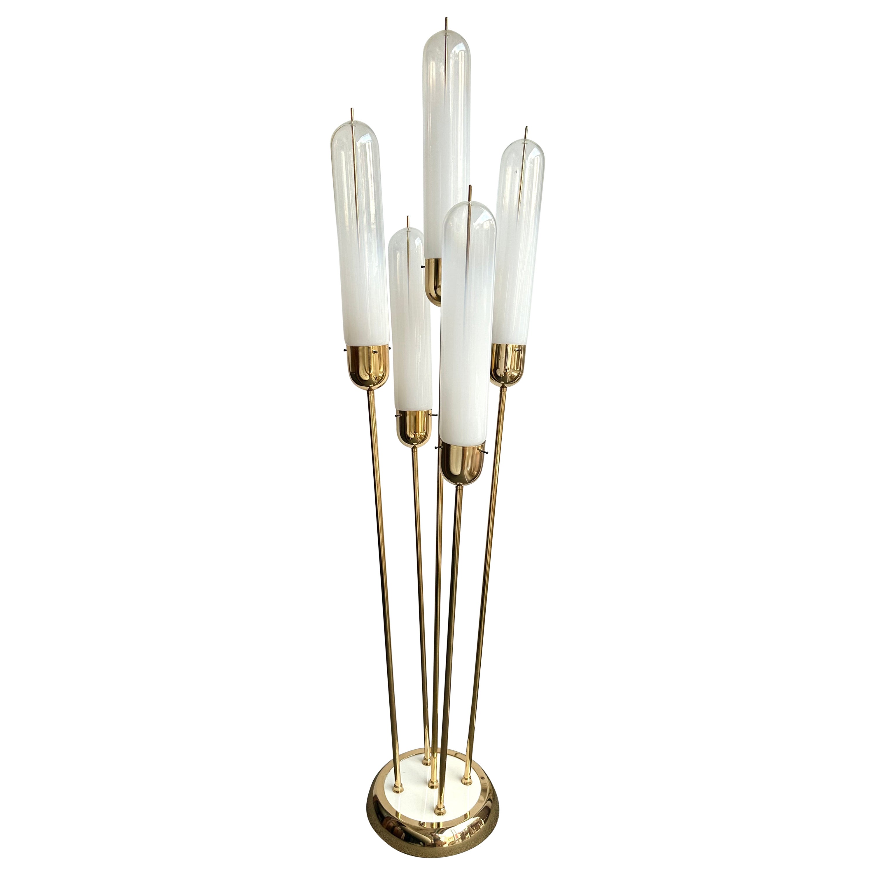 MY MODERN Stehlampe aus Messing mit Schilfrohr Murano Glas von Mazzega, Italien, 1970er Jahre