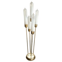 Mid-Century Modern Brass Reed Floor Lamp Murano Glass by Mazzega, Italy, 1970s