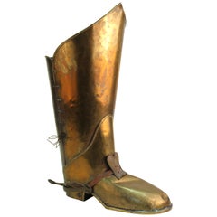 Vintage Mid-Century Modern Brass Riding Boot Umbrella Stand