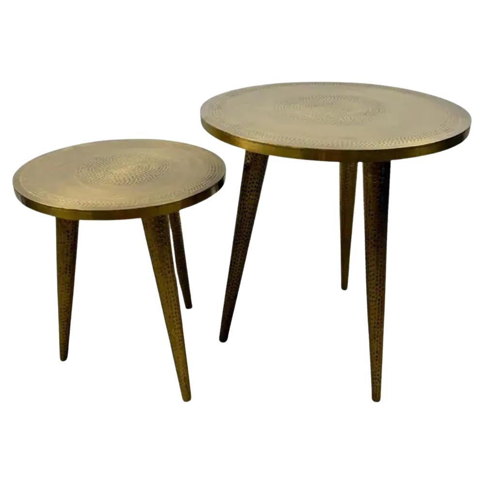 Tavolino rotondo in ottone del Mid Century Modern Nest, Set di 2