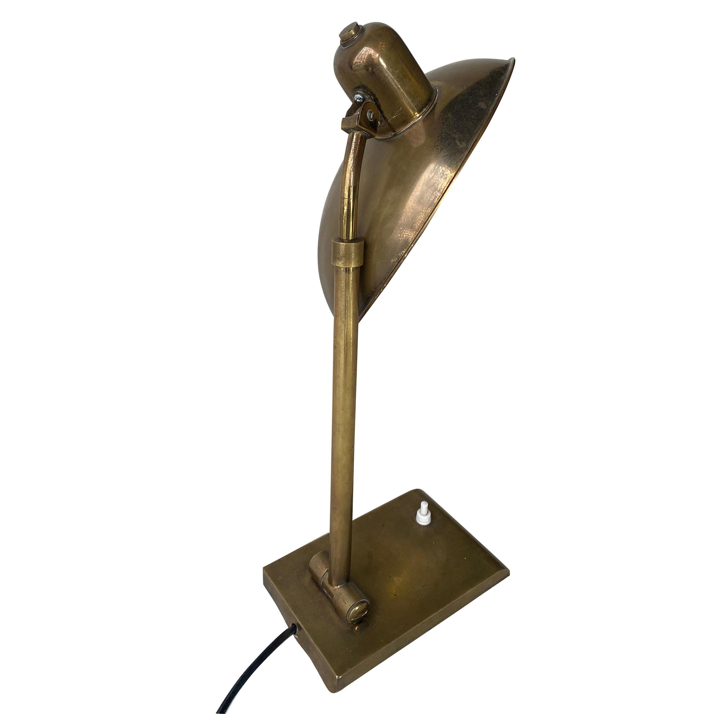 French Mid-Century Modern Brass Rounded Desk Table Lamp, France, 1950
