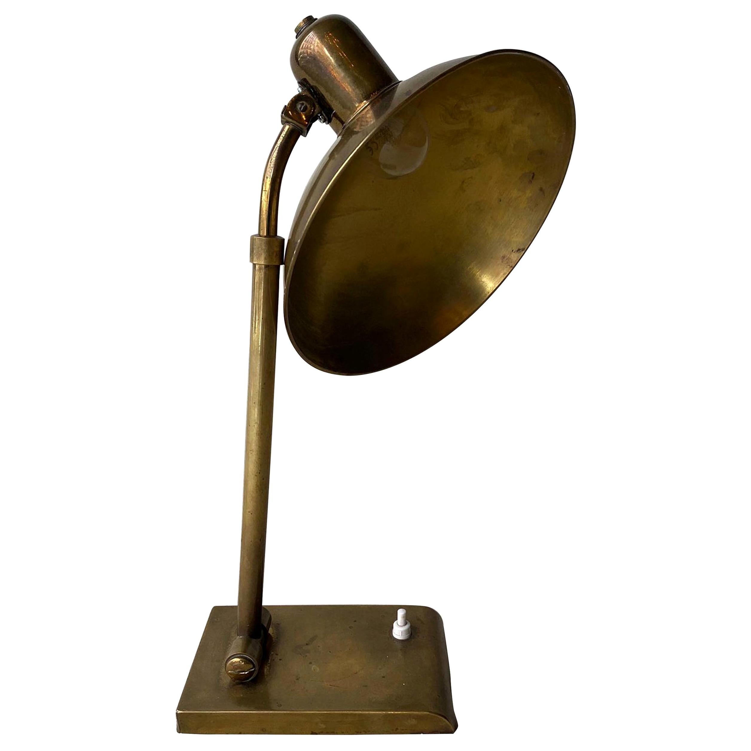 Mid-Century Modern Brass Rounded Desk Table Lamp, France, 1950