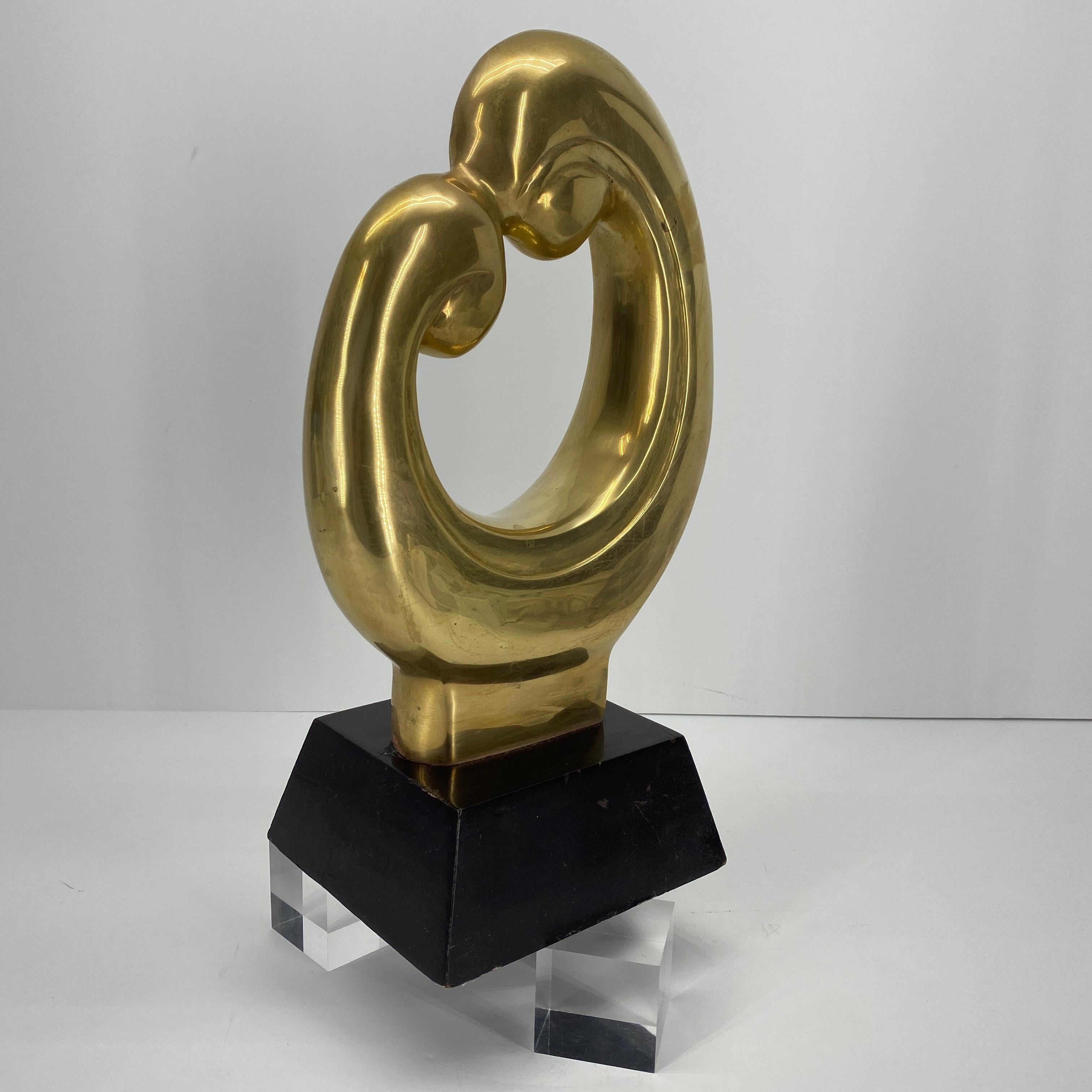 American Mid-Century Modern Brass Sculpture On Wooden Stand