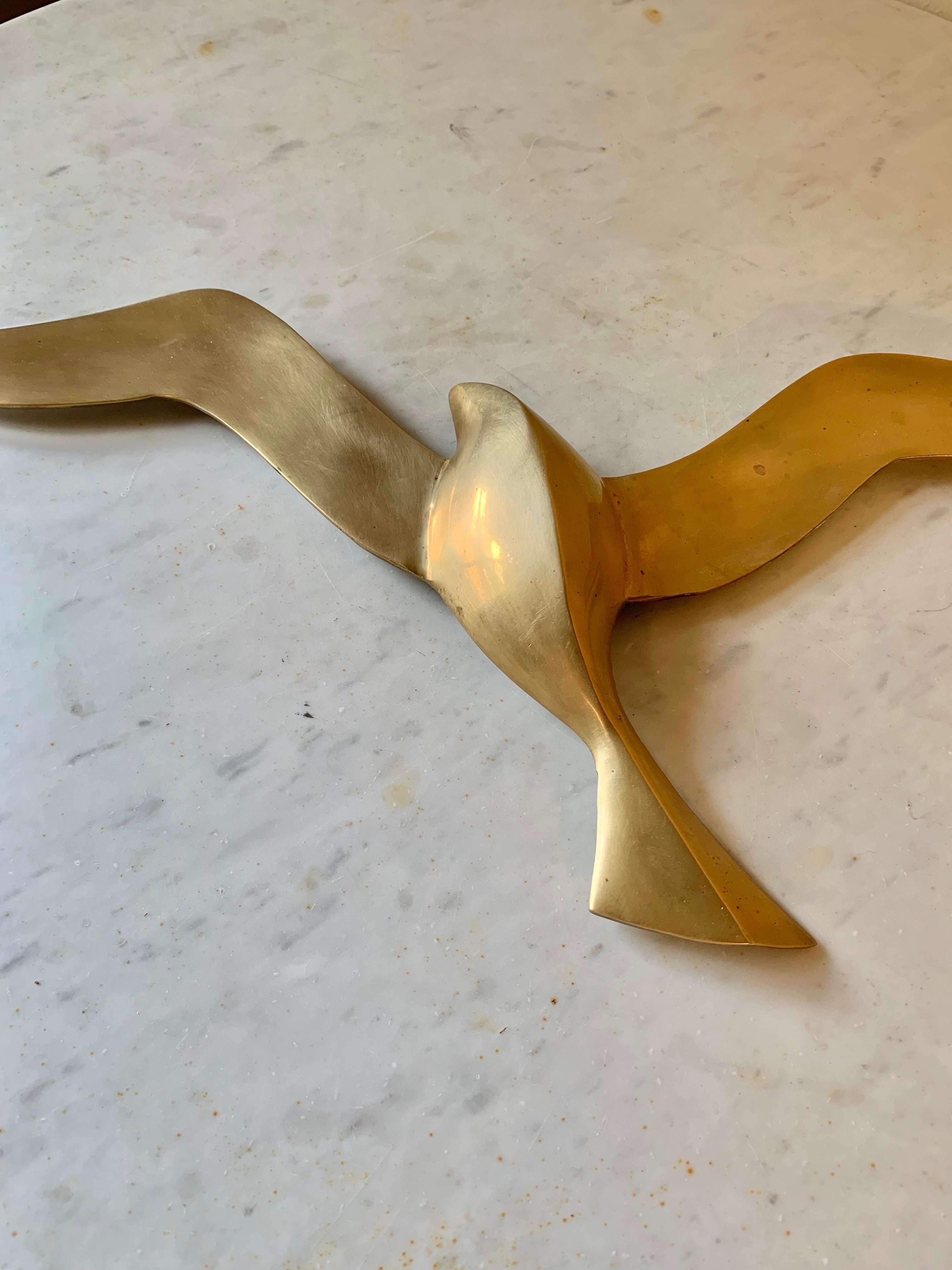 North American Mid Century Modern Brass Seagulls Wall Sculptures - Set of 3