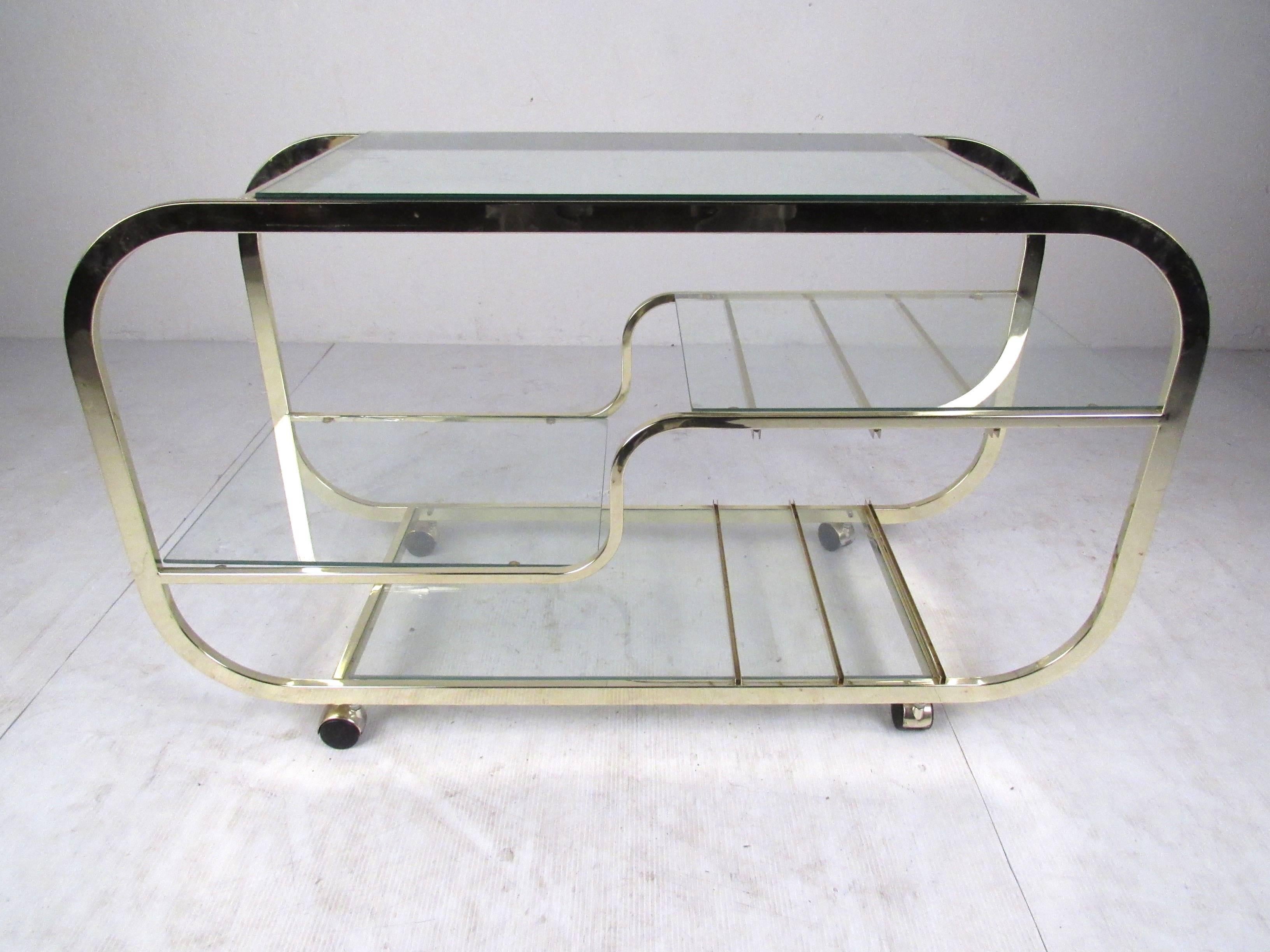 Mid-Century Modern Design Institute of America Brass Serving Cart Milo Baughman Style For Sale