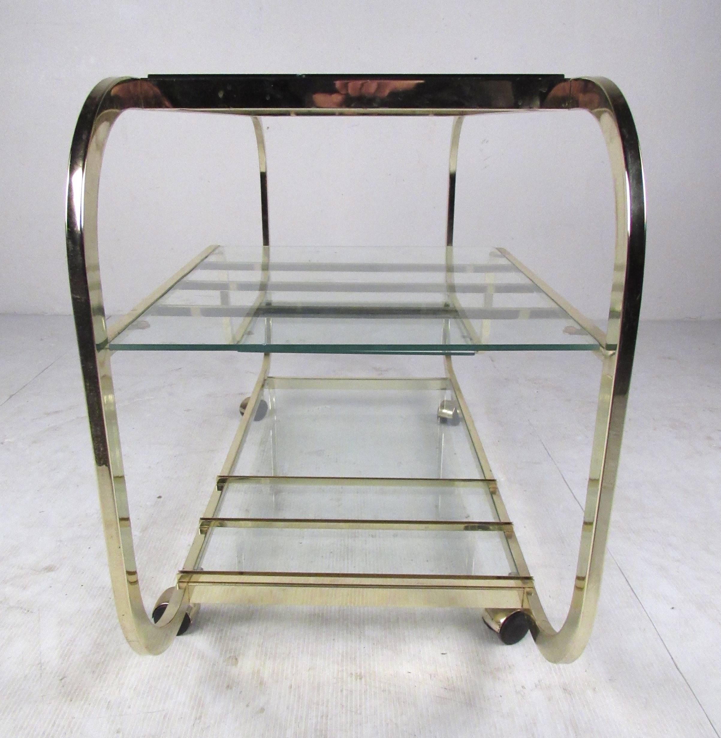 American Design Institute of America Brass Serving Cart Milo Baughman Style For Sale