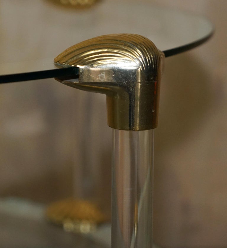 MID CENTURY MODERN BRASS and SILVERED GLASS SHELL MOUNTED TWO TiER ...