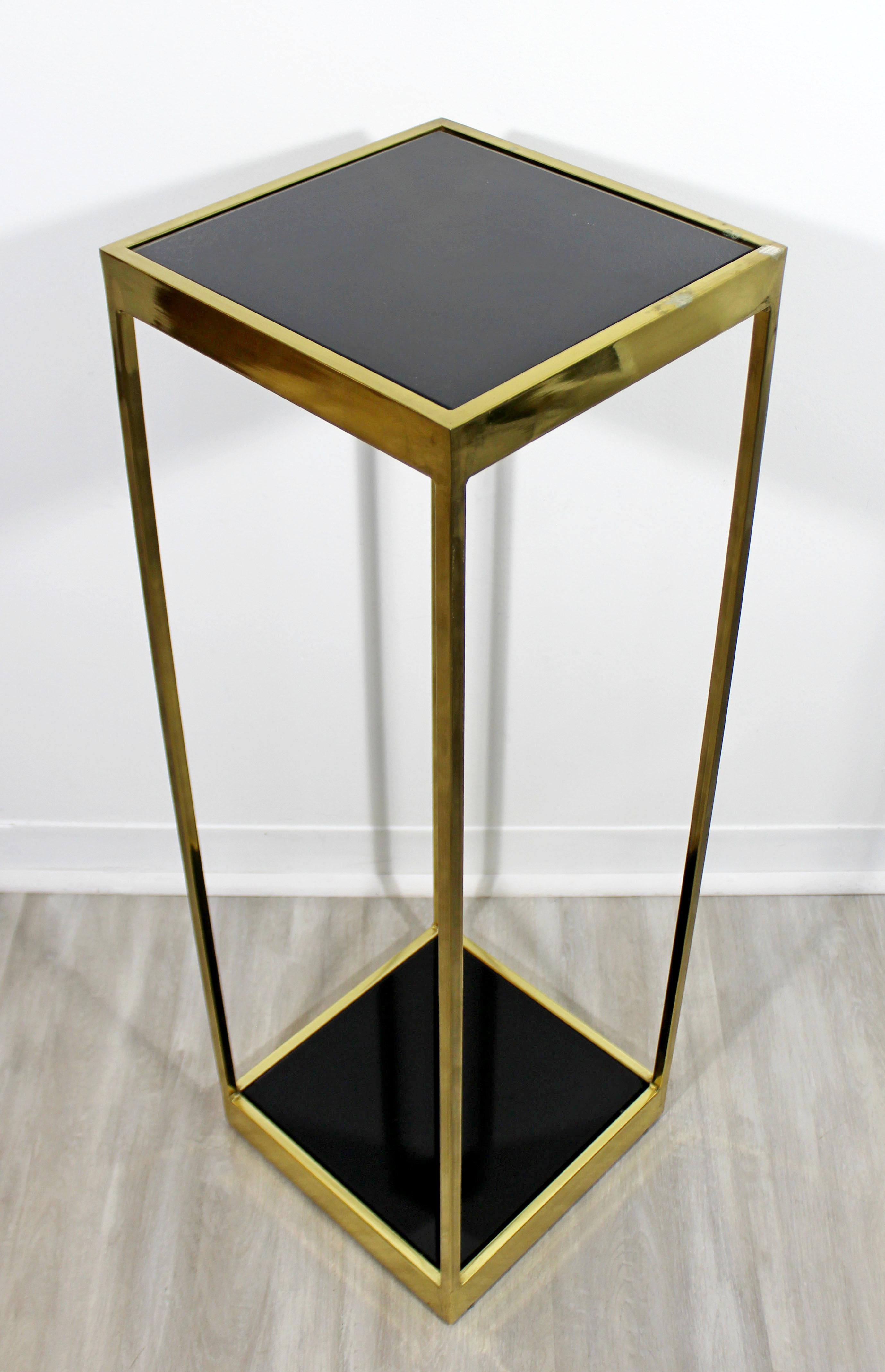 Mid-20th Century Mid-Century Modern Brass Smoked Glass 2-Tier Planter Pedestal Display Stand