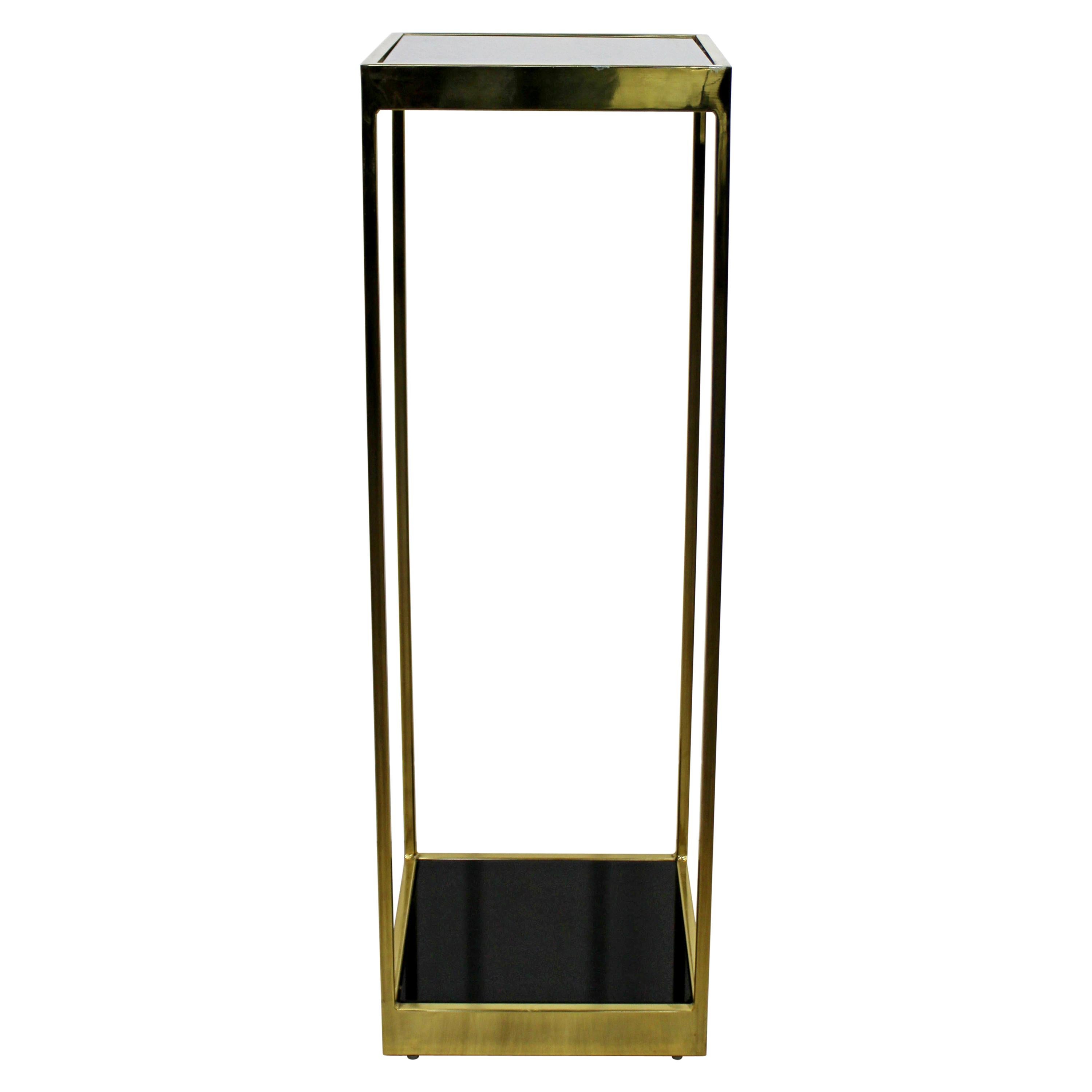 Mid-Century Modern Brass Smoked Glass 2-Tier Planter Pedestal Display Stand