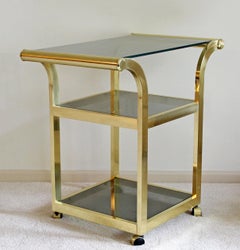 Mid-Century Modern Brass Smoked Glass 3-Tier Trolley Bar Serving Cart, 1970s