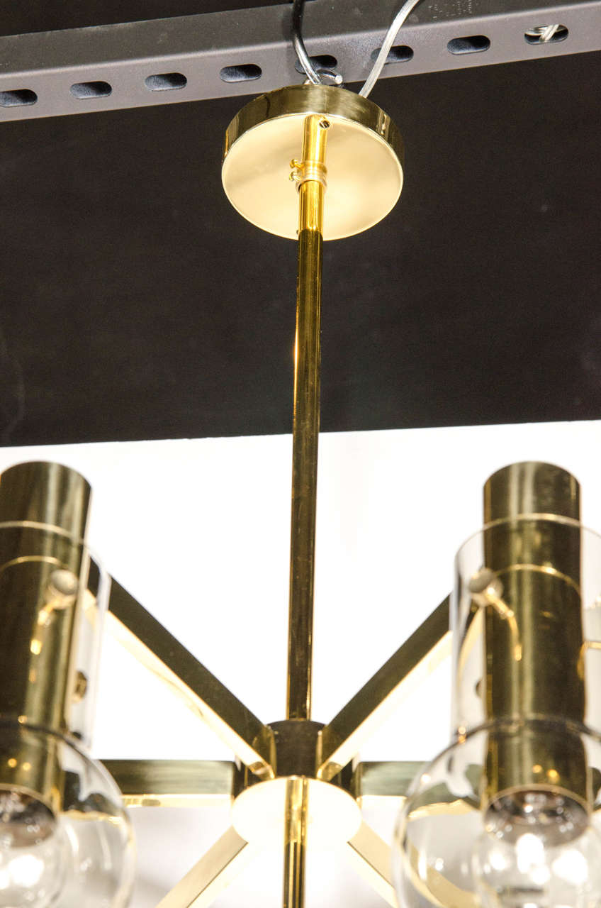 Mid-20th Century Mid-Century Modern Brass & Smoked Glass 6-Arm Chandelier by Hans Agne Jakobsson