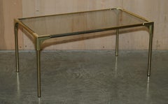 Mid-Century Modern Brass & Smoked Glass Coffee Table & Pair of Side Nest Tables