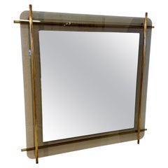 Mid-Century Modern Brass & Smoked Glass Wall Mirror 1970s