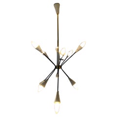 Mid-Century Modern Brass Sputnik Chandelier black and beige, Italy 1950s